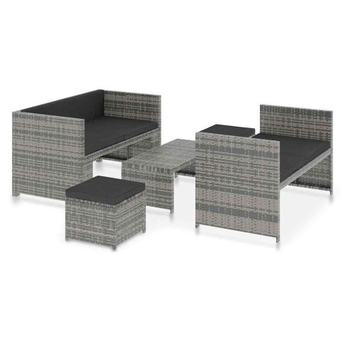 5 részes szürke polyrattan kerti ülőgarnitúra párnákkal
