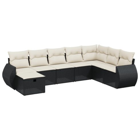 8 részes fekete polyrattan kerti ülőgarnitúra párnákkal
