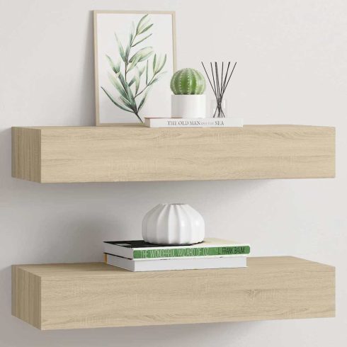 2 db tölgyszínű MDF falra szerelhető fiókos polc 60x23,5x10 cm
