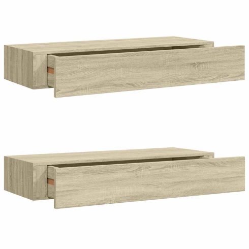 2 db tölgyszínű MDF falra szerelhető fiókos polc 60x23,5x10 cm