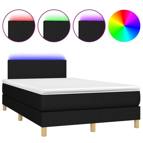 Fekete szövet rugós és LED-es ágy matraccal 120 x 190 cm