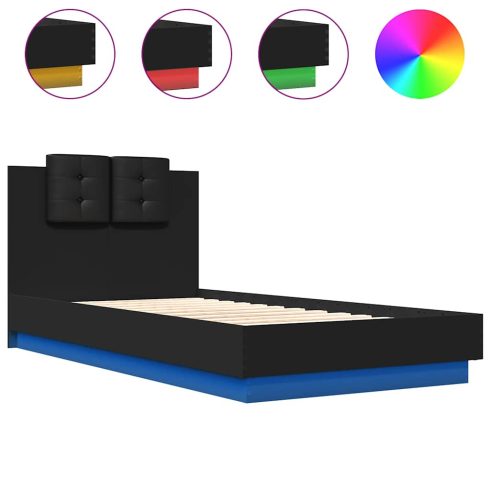 Fekete ágykeret fejtámlával és LED-világítással 75 x 190 cm