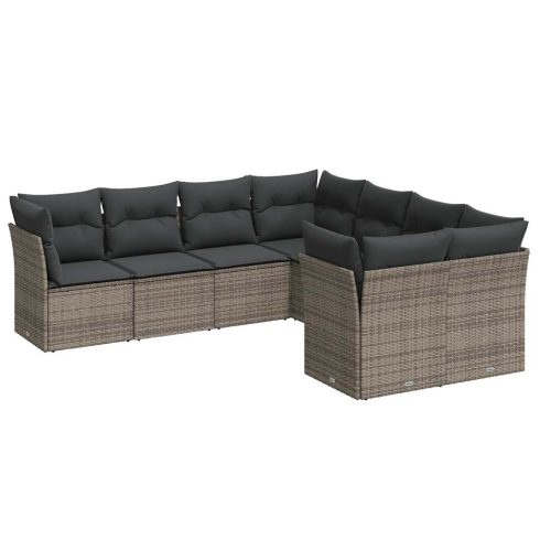 8 részes szürke polyrattan kerti ülőgarnitúra párnákkal