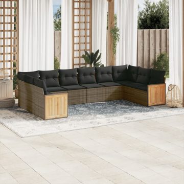   10 részes szürke polyrattan kerti ülőgarnitúra párnákkal