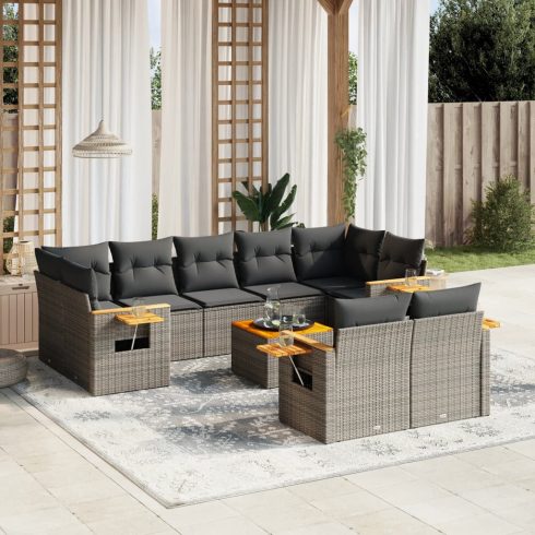 10 részes szürke polyrattan kerti ülőgarnitúra párnákkal