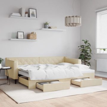   Krémszínű kihúzható szövet heverő fiókokkal 80 x 200 cm