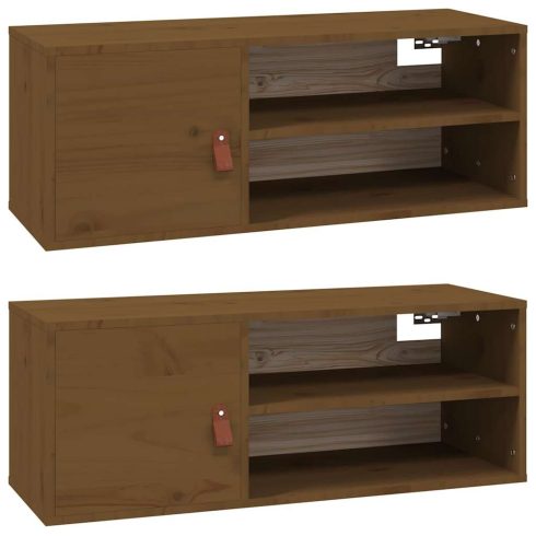 2 db mézbarna tömör fenyőfa faliszekrény 80 x 30 x 30 cm