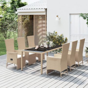   7 részes bézs polyrattan kerti étkezőgarnitúra párnákkal