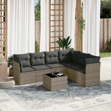  7 részes szürke polyrattan kerti ülőgarnitúra párnákkal