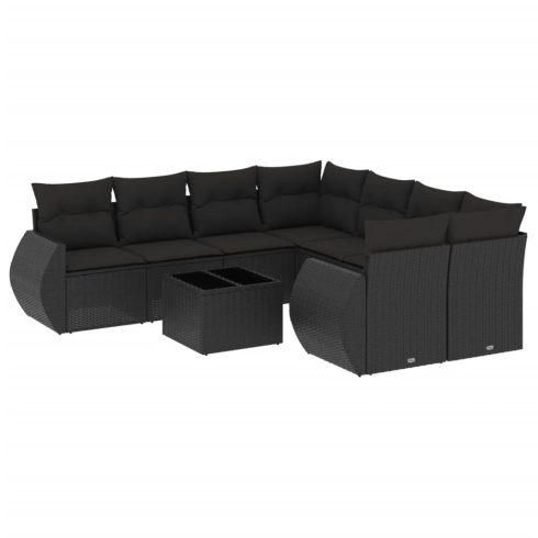 9 részes fekete polyrattan kerti ülőgarnitúra párnákkal