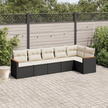   6 részes fekete polyrattan kerti ülőgarnitúra párnákkal