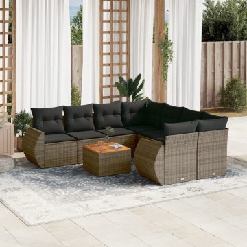   9 részes szürke polyrattan kerti ülőgarnitúra párnákkal