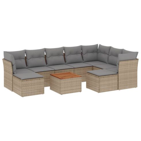 10 részes bézs polyrattan kerti ülőgarnitúra párnával