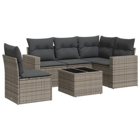 6 részes szürke polyrattan kerti ülőgarnitúra párnákkal