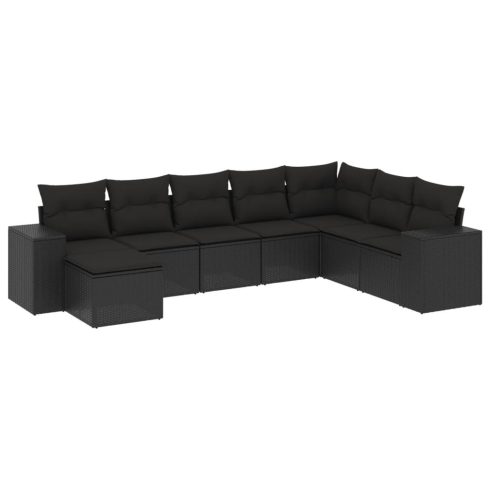 8 részes fekete polyrattan kerti ülőgarnitúra párnákkal