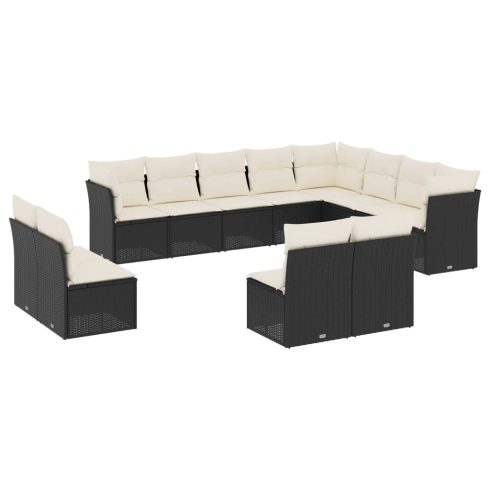 12 részes fekete polyrattan kerti ülőgarnitúra párnákkal