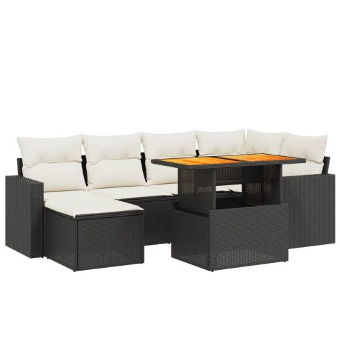 7 részes fekete polyrattan kerti ülőgarnitúra párnával
