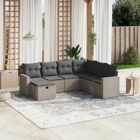 7 részes szürke polyrattan kerti ülőgarnitúra párnákkal