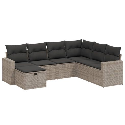 7 részes szürke polyrattan kerti ülőgarnitúra párnákkal