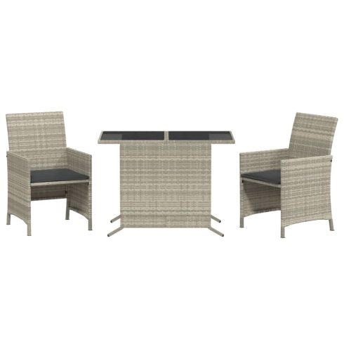 3 részes világosszürke polyrattan bisztrógarnitúra párnákkal