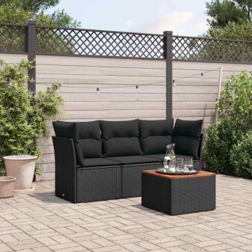   4 részes fekete polyrattan kerti ülőgarnitúra párnákkal
