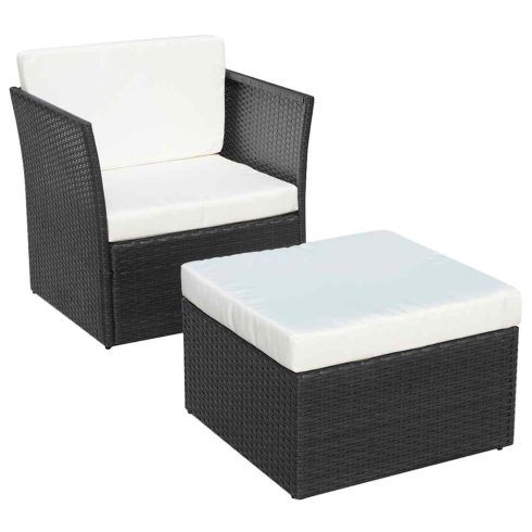 Fekete kerti polyrattan szék zsámollyal