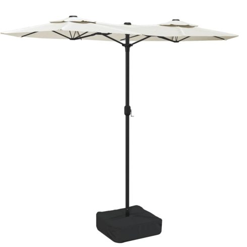 Homokfehér dupla tetős napernyő LED-ekkel 316x145 cm