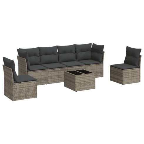 7 részes szürke polyrattan kerti ülőgarnitúra párnákkal