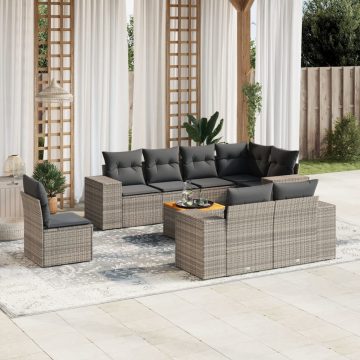   9 részes szürke polyrattan kerti ülőgarnitúra párnákkal