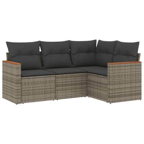 4 részes szürke polyrattan kerti ülőgarnitúra párnákkal