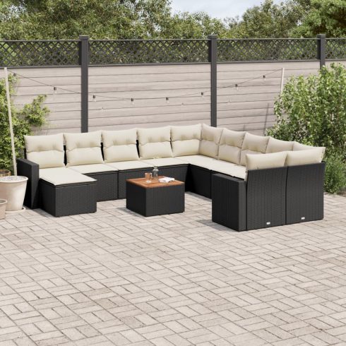 12 részes fekete polyrattan kerti ülőgarnitúra párnákkal