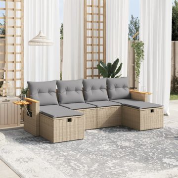   6 részes vegyes bézs polyrattan kerti ülőgarnitúra párnákkal