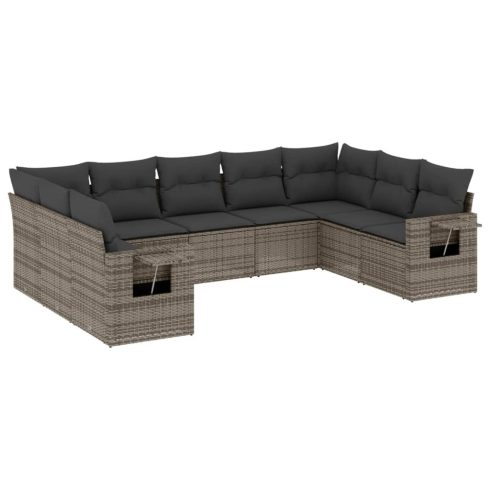 9 részes szürke polyrattan kerti ülőgarnitúra párnákkal