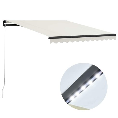Kézi napellenző napelemes LED-del 3 x 2,5 m Krémszínű