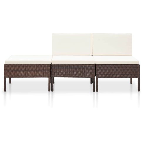 3-részes barna polyrattan kerti ülőgarnitúra párnákkal