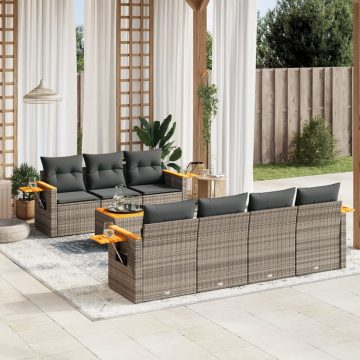   8 részes szürke polyrattan kerti ülőgarnitúra párnákkal