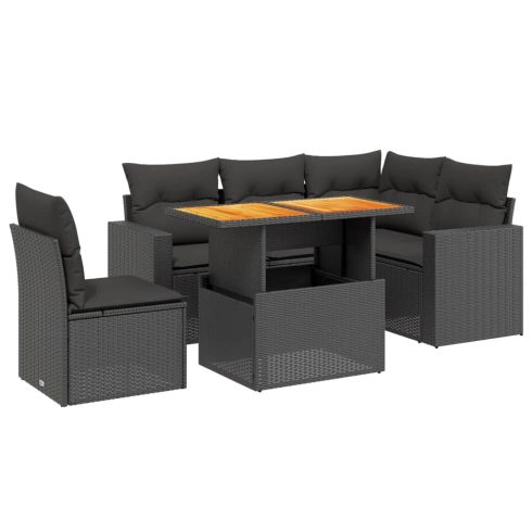 6 részes fekete polyrattan kerti ülőgarnitúra párnákkal