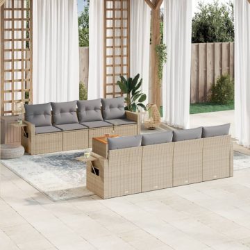   9 részes vegyes bézs polyrattan kerti ülőgarnitúra párnákkal