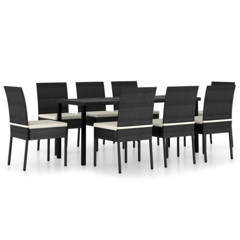 9 részes fekete polyrattan kerti étkezőgarnitúra