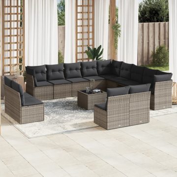   14 részes szürke polyrattan kerti ülőgarnitúra párnákkal