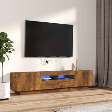  2 részes füstös tölgy színű fa TV-szekrény szett LED-lámpákkal