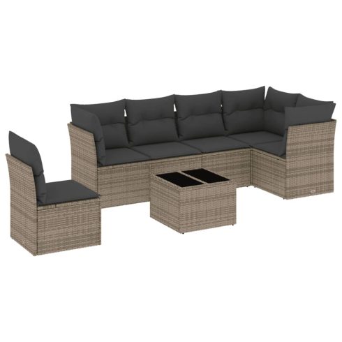 7 részes szürke polyrattan kerti ülőgarnitúra párnákkal