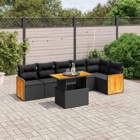 7 részes fekete polyrattan kerti ülőgarnitúra párnával