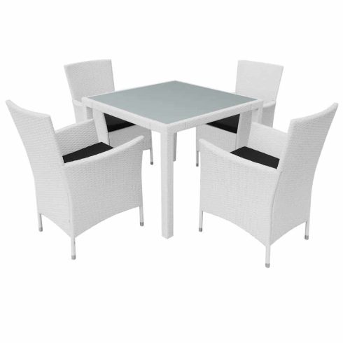 5 darabos krémfehér kültéri polyrattan étkezőkészlet