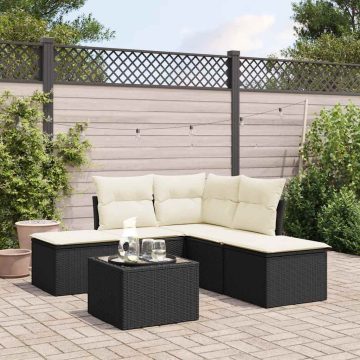   6 részes fekete polyrattan kerti ülőgarnitúra párnákkal