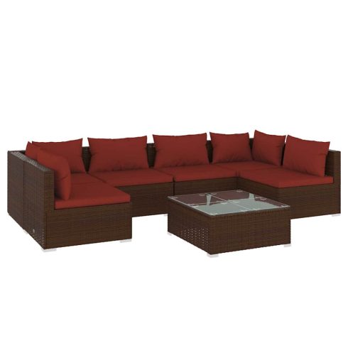 7 részes barna polyrattan kerti ülőgarnitúra párnákkal