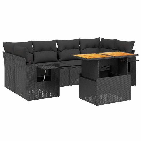 7 részes fekete polyrattan kerti ülőgarnitúra párnával