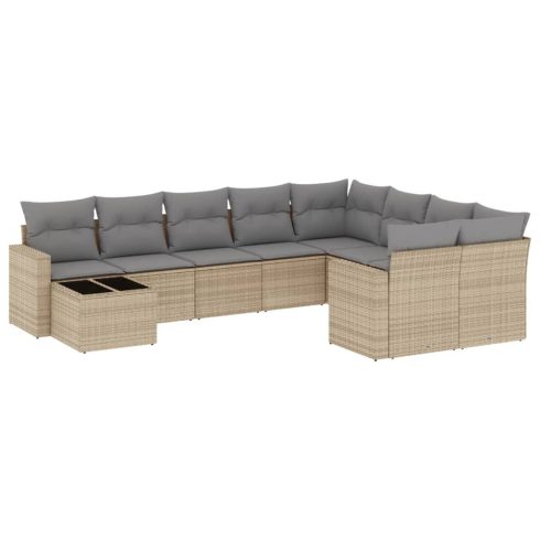 10 részes bézs polyrattan kerti ülőgarnitúra párnával
