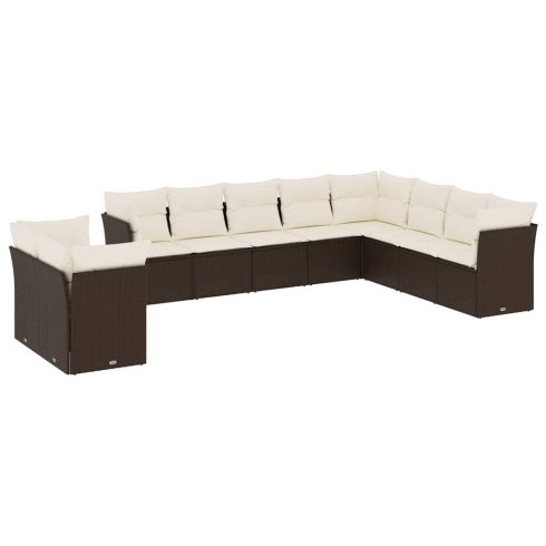 10 részes barna polyrattan kerti ülőgarnitúra párnákkal