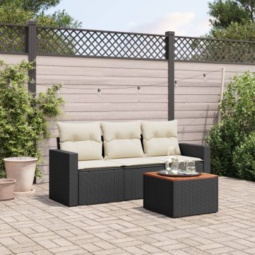   4 részes fekete polyrattan kerti ülőgarnitúra párnákkal